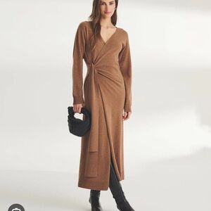 NAADAM Brown Long Sleeve Wrap Dress